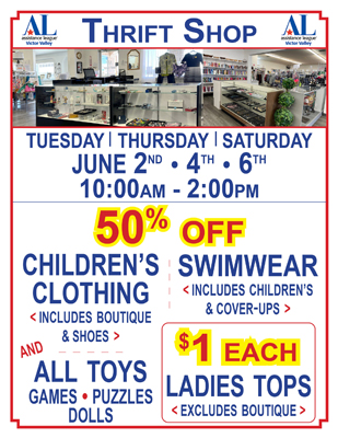 Thrift Shop Sale for June 2 &bull; 4 &bull; 6